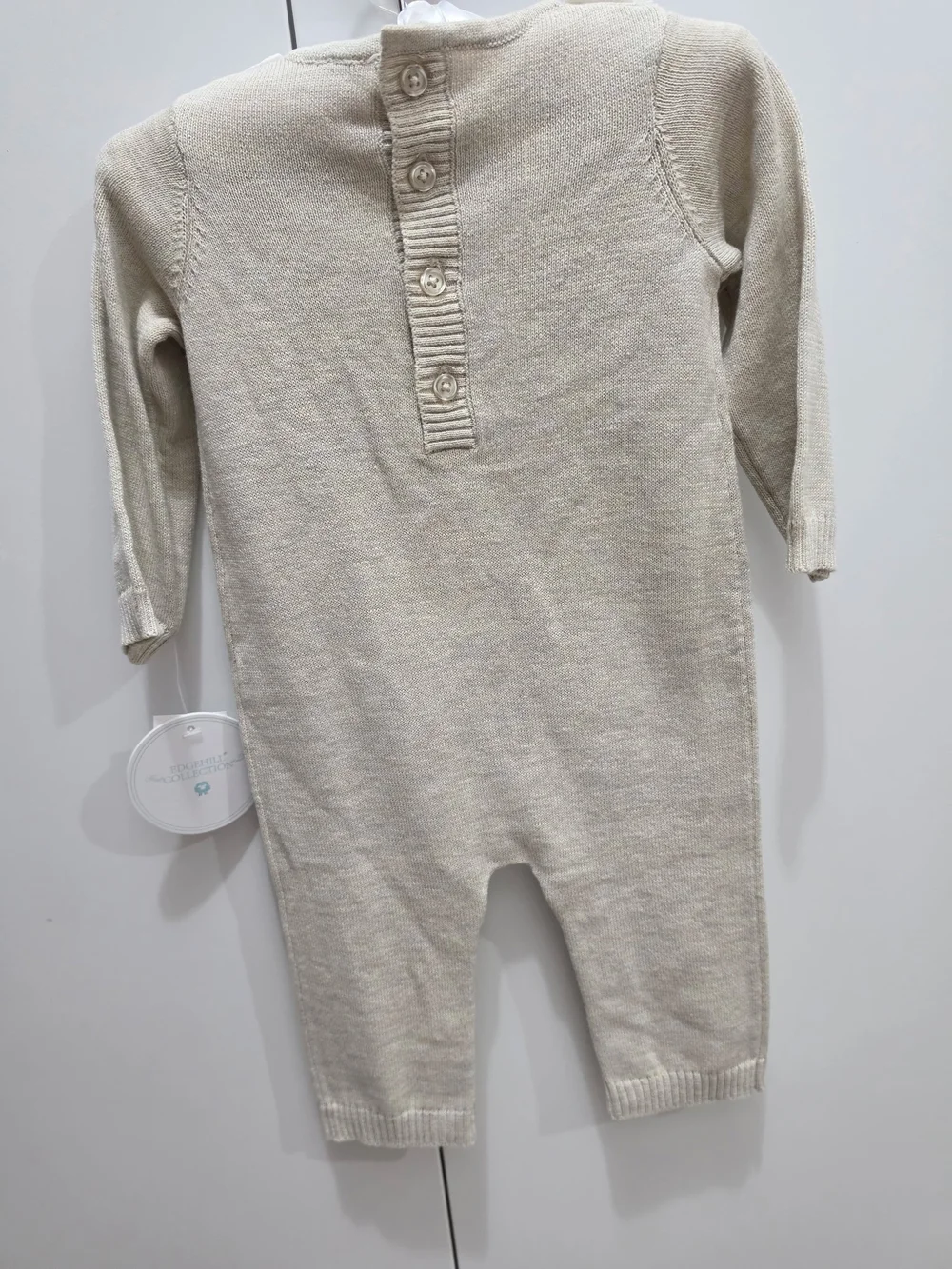 Classic Lace Detachable Bib Knit One-Piece Romper in Beige